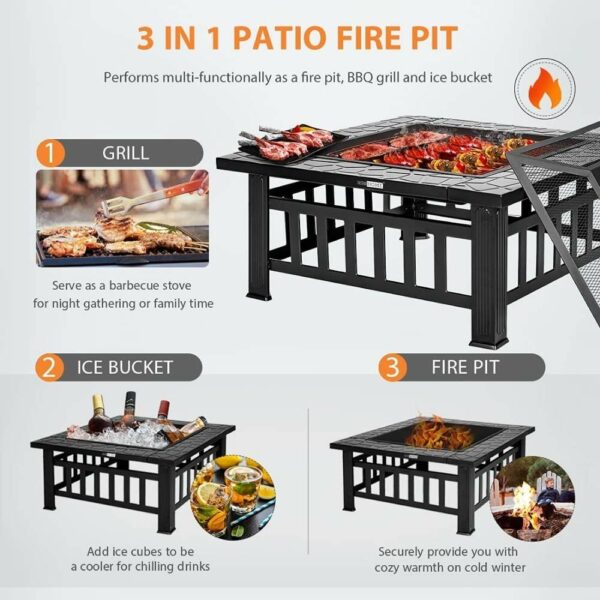 3-in-1 fire pit bbq grill